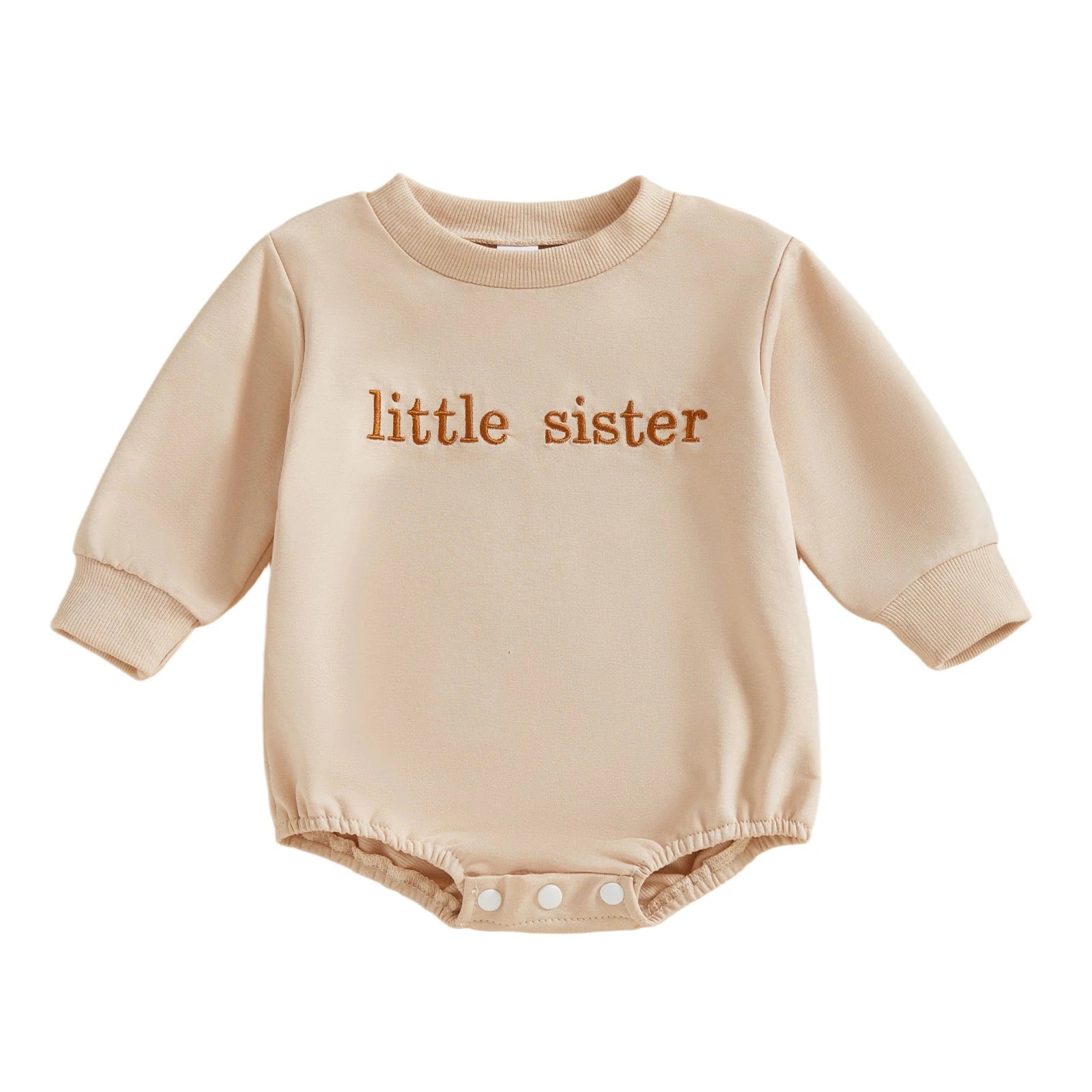 Baby Girls Boys Little Brother Sister Fall Romper Letter Embroidery Long Sleeve Round Neck Bubble Jumpsuit