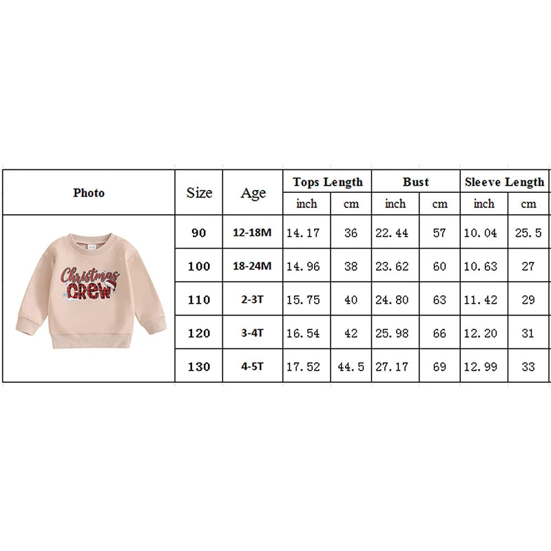 Baby Toddler Kids Boys Girls Christmas Crew Letter Print Long Sleeve Round Neck Pullover Top