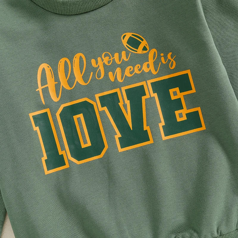 Toddler Kids Boys Girls All You Need Is 10VE Long Sleeve Crew Neck Letters Football Print Pullover Top Fall