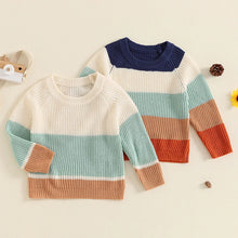 Load image into Gallery viewer, Baby Toddler Boys Girls Sweater Casual Contrast Color Stripes Warm Knitted Long Sleeve Pullover Top
