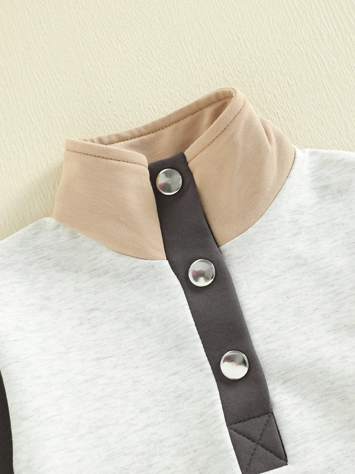 Baby Toddler Boys Girls 2Pcs Clothing Jogger Set Contrast Color Long Sleeve Collar Quarter Button Up Pullover with Pants Outfit