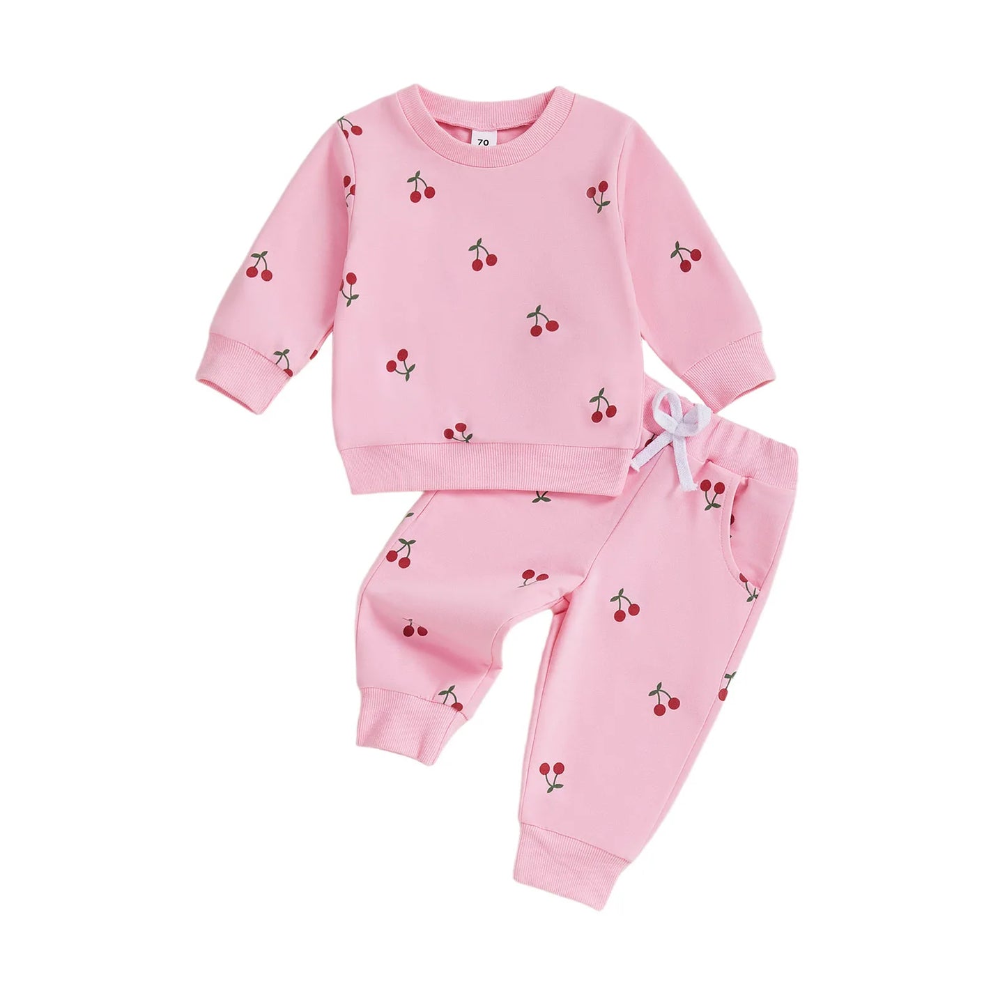 Baby Toddler Girl 2Pcs Winter Fall Outfit Cherry Print Long Sleeve Top Elastic Waist Joggers 2 Piece Jogger Set