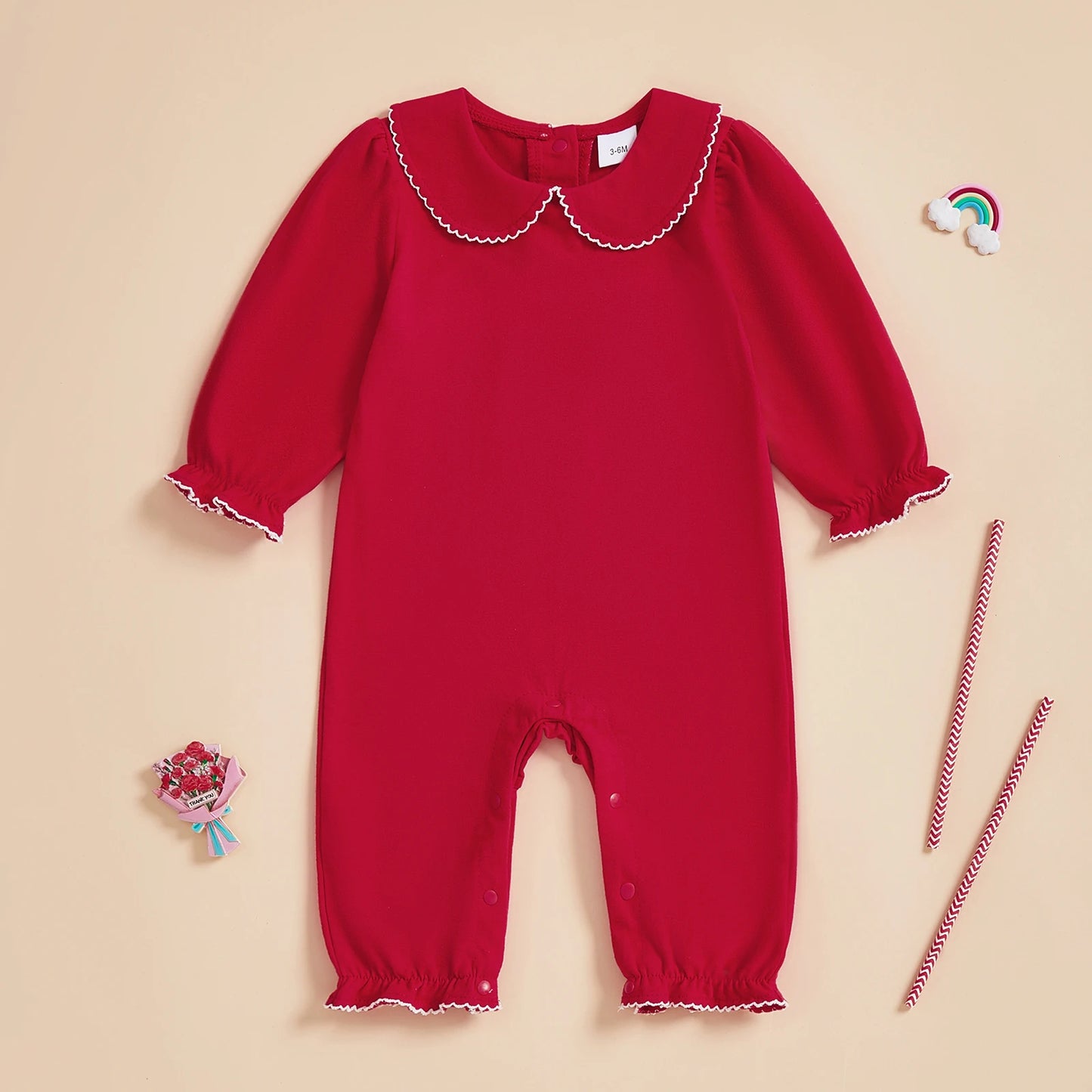 Baby Girls Jumpsuit Long Sleeve Doll Collar Frills Fall Casual Romper Clothes for Daily