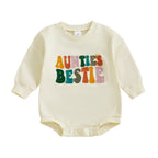 Baby Boy Girl Bubble Romper Letter Auntie's Bestie Embroidered Crew Neck Long Sleeve Jumpsuit Cute Winter Fall Clothes