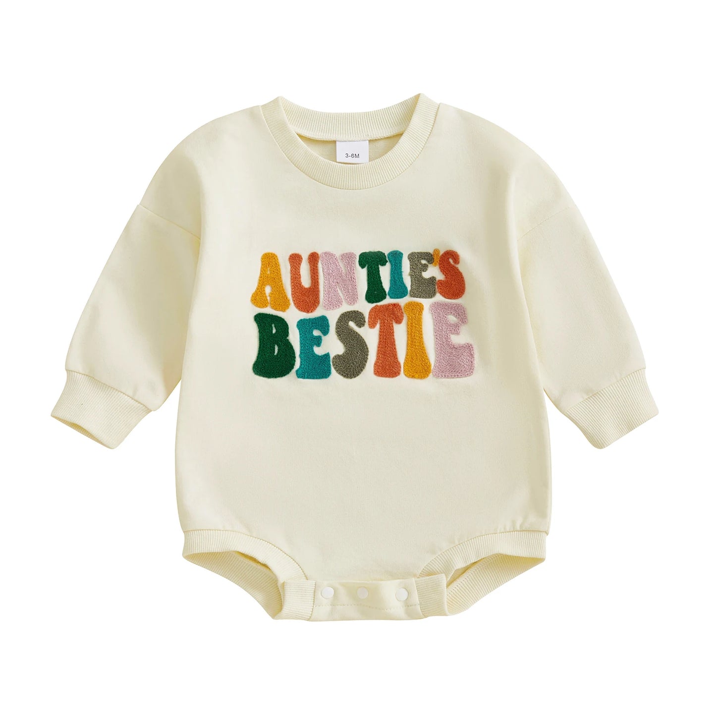 Baby Boy Girl Bubble Romper Letter Auntie's Bestie Embroidered Crew Neck Long Sleeve Jumpsuit Cute Winter Fall Clothes