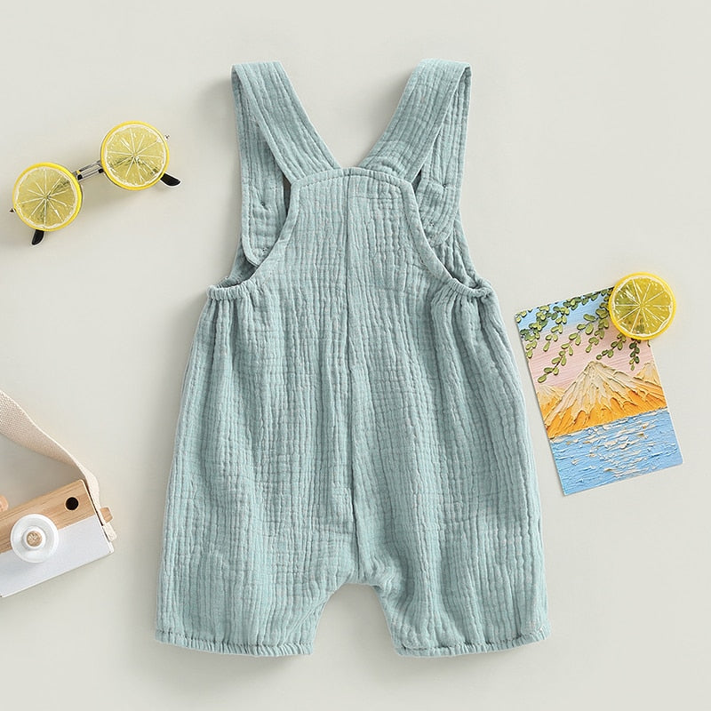 Infant Baby Boy Girl Summer Suspenders Jumpsuit Solid Romper with Pockets