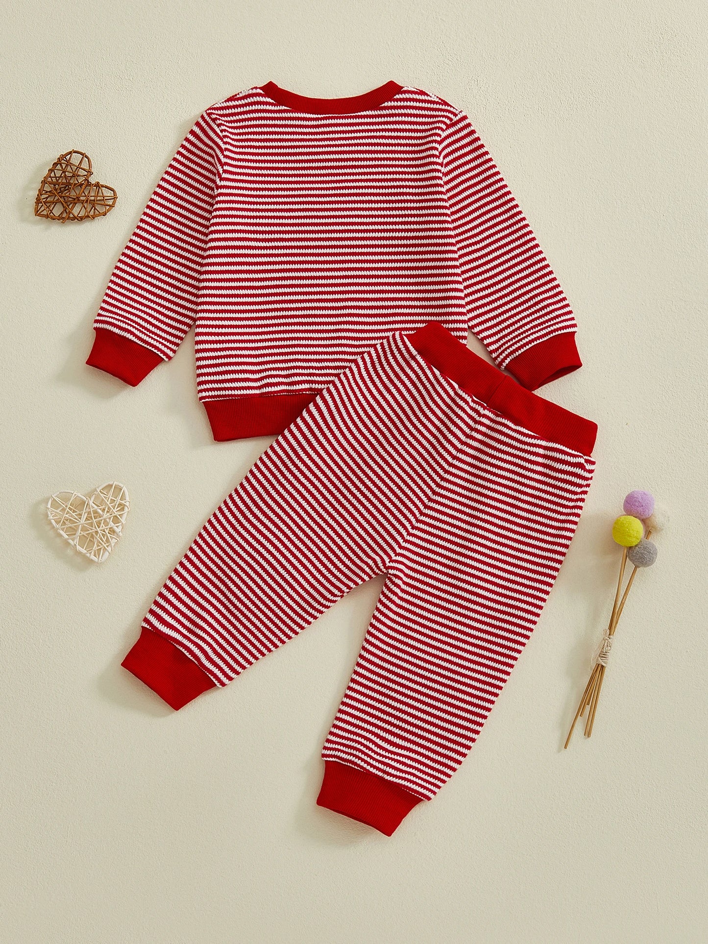 Baby Toddler Girls Boys XOXO Jogger Set Long Sleeve Striped Top with Heart Pants Valentines Day Clothes