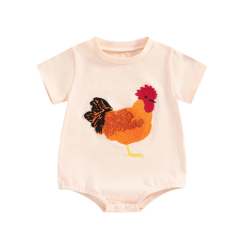 Baby Girls Boys Romper Chicken Rooster Round Neck Short Sleeve Jumpsuit Summer Casual Clothes