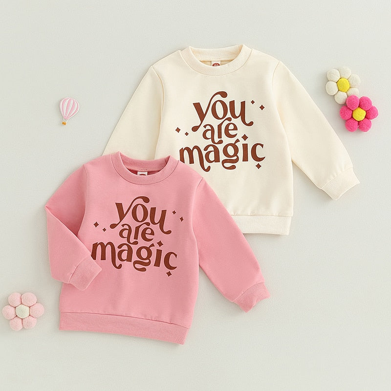 Toddler Baby Boy Girl Halloween Magic Letter Print Long Sleeve Round Neck Pullover Loose Top