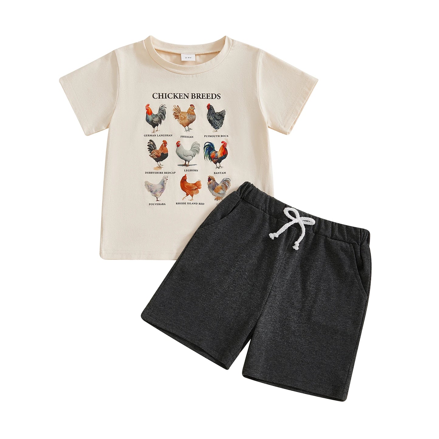 Baby Toddler Boy 2Pcs Outfit Fish Chicken Short Sleeve T-Shirt Top and Solid Shorts 2 Piece Set
