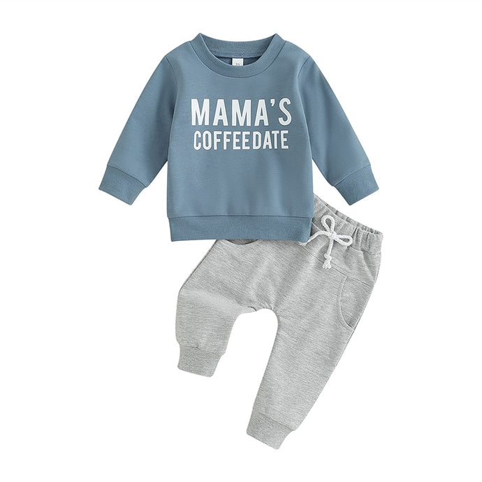Baby Toddler Boys Girls 2PCS Letter Print Mama's Coffee Date Long Sleeve Top Pants Set Infant Fall Clothes