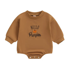 Load image into Gallery viewer, Baby Girls Boys Hello Pumpkin Halloween Thanksgiving Romper Long Sleeve Crewneck Letter Pumpkin Embroidery Casual Playsuit
