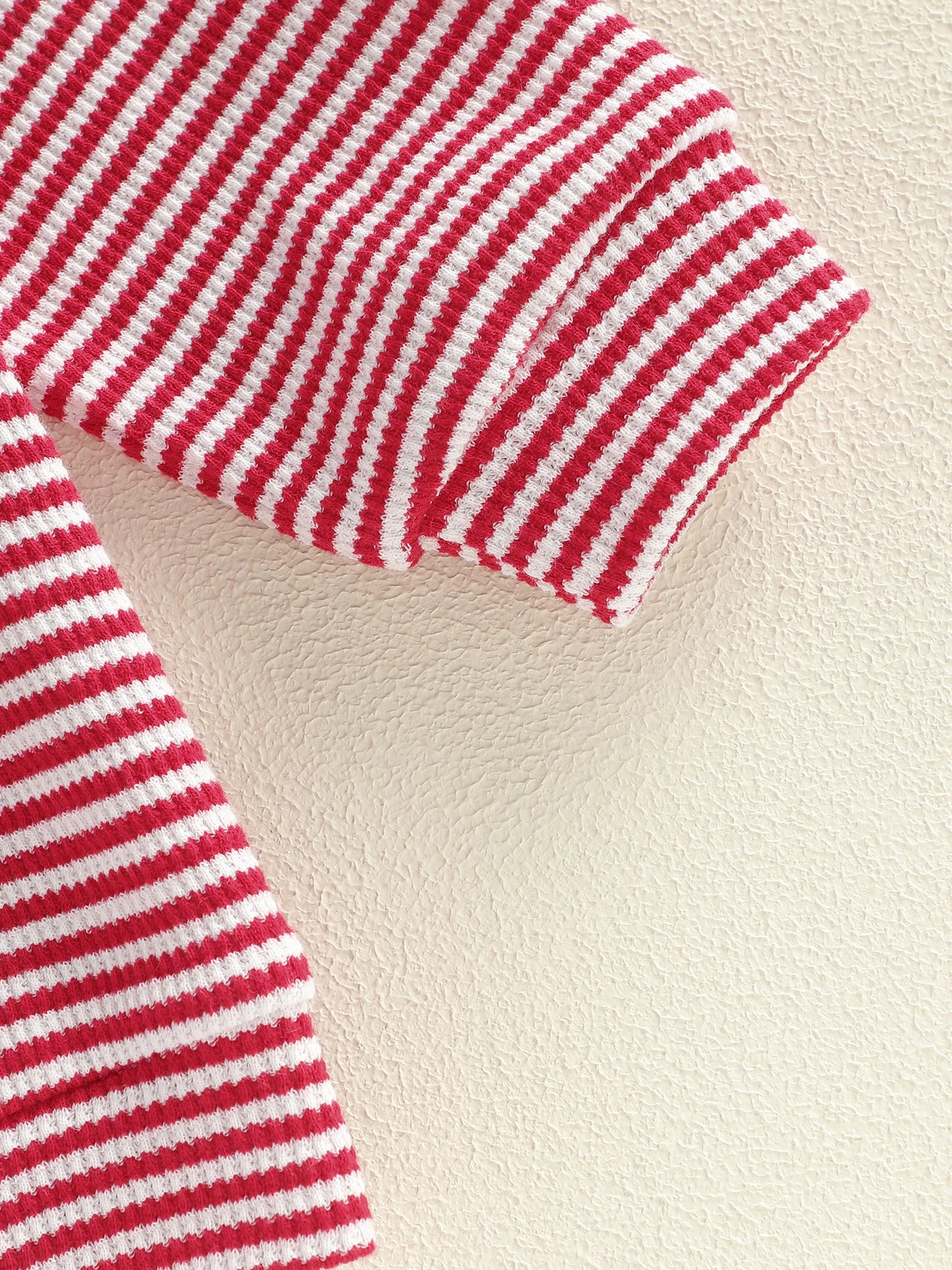 Baby Toddler Valentine's Day Long Sleeve Turn-down Collar Striped Embroidery Heart Top