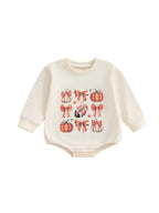 Baby Girls Boys Bubble Romper Halloween Clothes Pumpkin Print Long Sleeve Fall Bodysuit Jumpsuit