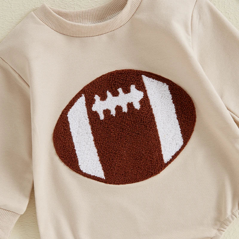 Baby Boy Girl Bodysuit Football Embroidered Long Sleeve Fall Jumpsuit Romper