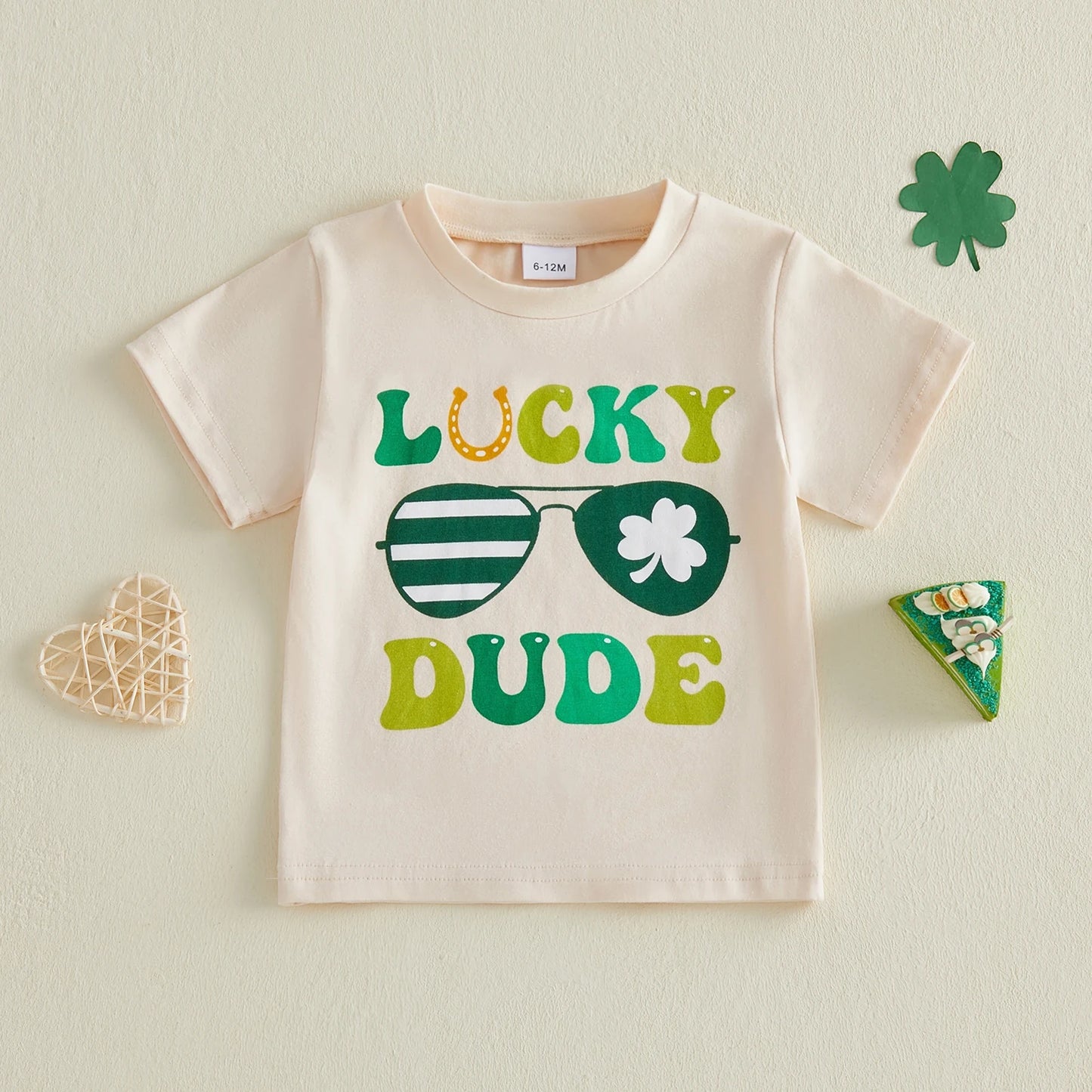 Baby Toddler Boys Summer T-Shirt Letter Shamrock Print Lucky Dude Short Sleeve Round Neck St. Patrick's Day Top