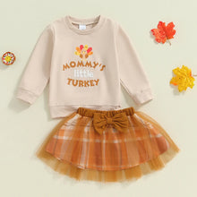 Load image into Gallery viewer, Baby Toddler Girls 2Pcs Mommy&#39;s Little Turkey Outfit Long Sleeve Letter Print Crewneck Top with Plaid Tulle TuTu Skirt Thanksgiving Clothes Set
