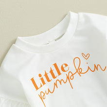 Load image into Gallery viewer, Baby Toddler Girl 3Pcs Halloween Fall Clothes Set Little Pumpkin Letter Long Sleeve Top Bell-Bottoms Pants Outfit
