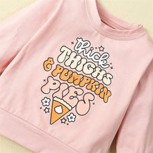 Load image into Gallery viewer, Baby Toddler Girl 2Pcs Halloween Outfits Long Sleeve Top Thankgiving Pie Print Flare Pants Set
