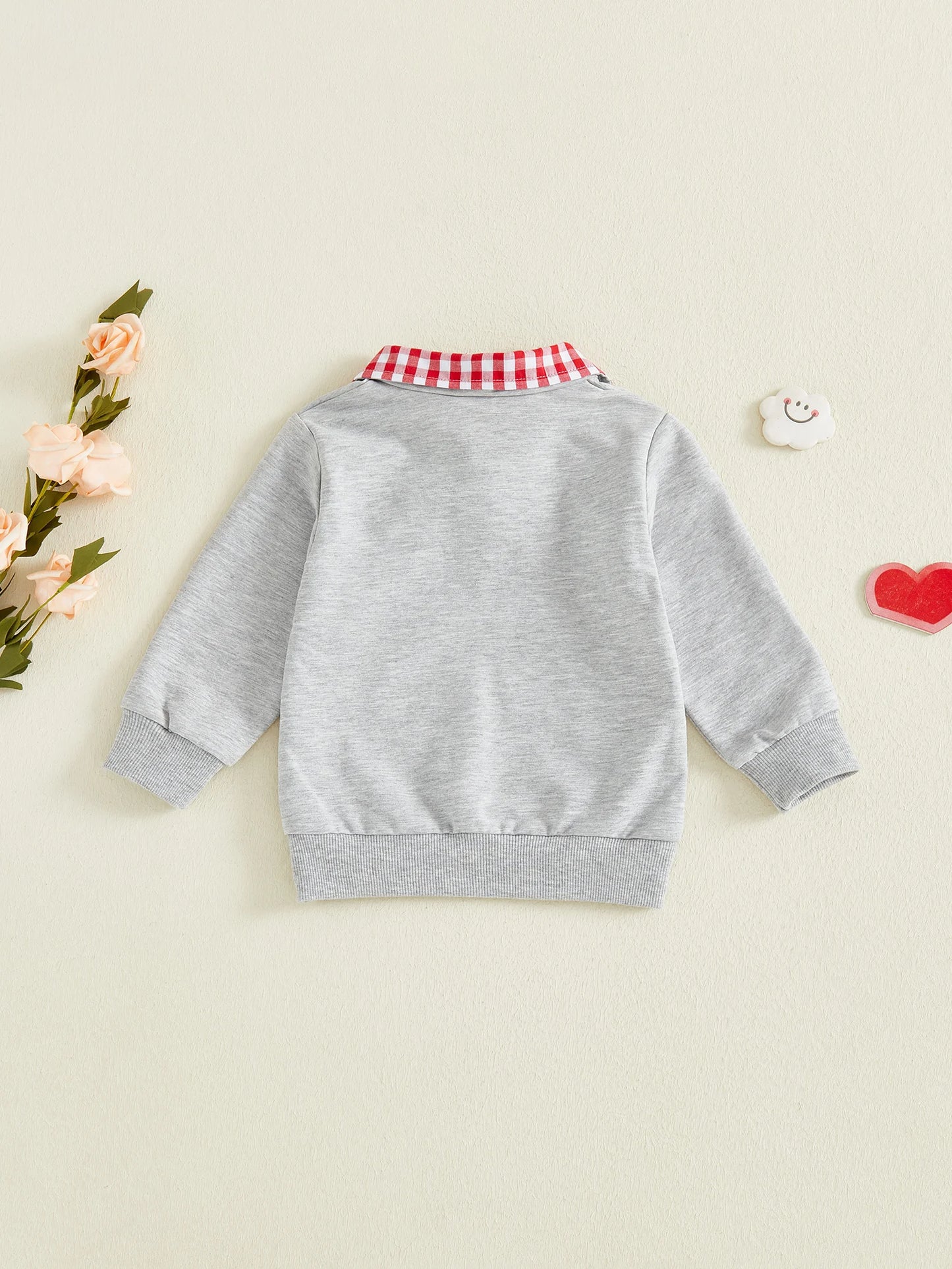 Baby Toddler Boys Girls Long Sleeve Plaid Collar Embroidery Heart Tops for Valentine Day