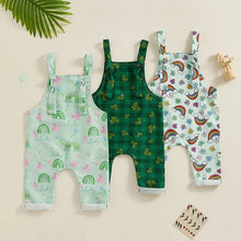 Load image into Gallery viewer, Baby Girl Boy St. Patrick&#39;s Day Sleeveless Strap Jumpsuit Shamrock Clover Plaid Overalls Suspender Pants
