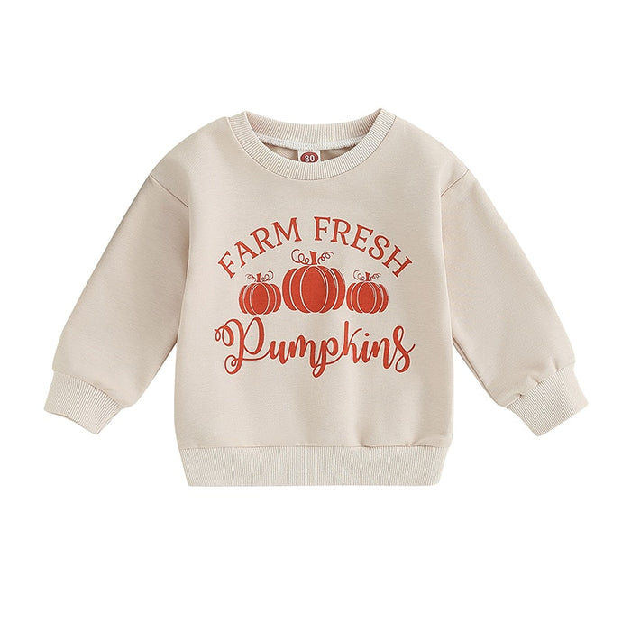Baby Toddler Kids Boy Girl Long Sleeve Crew Neck Farm Fresh Pumpkins Print Pullover Halloween Clothes