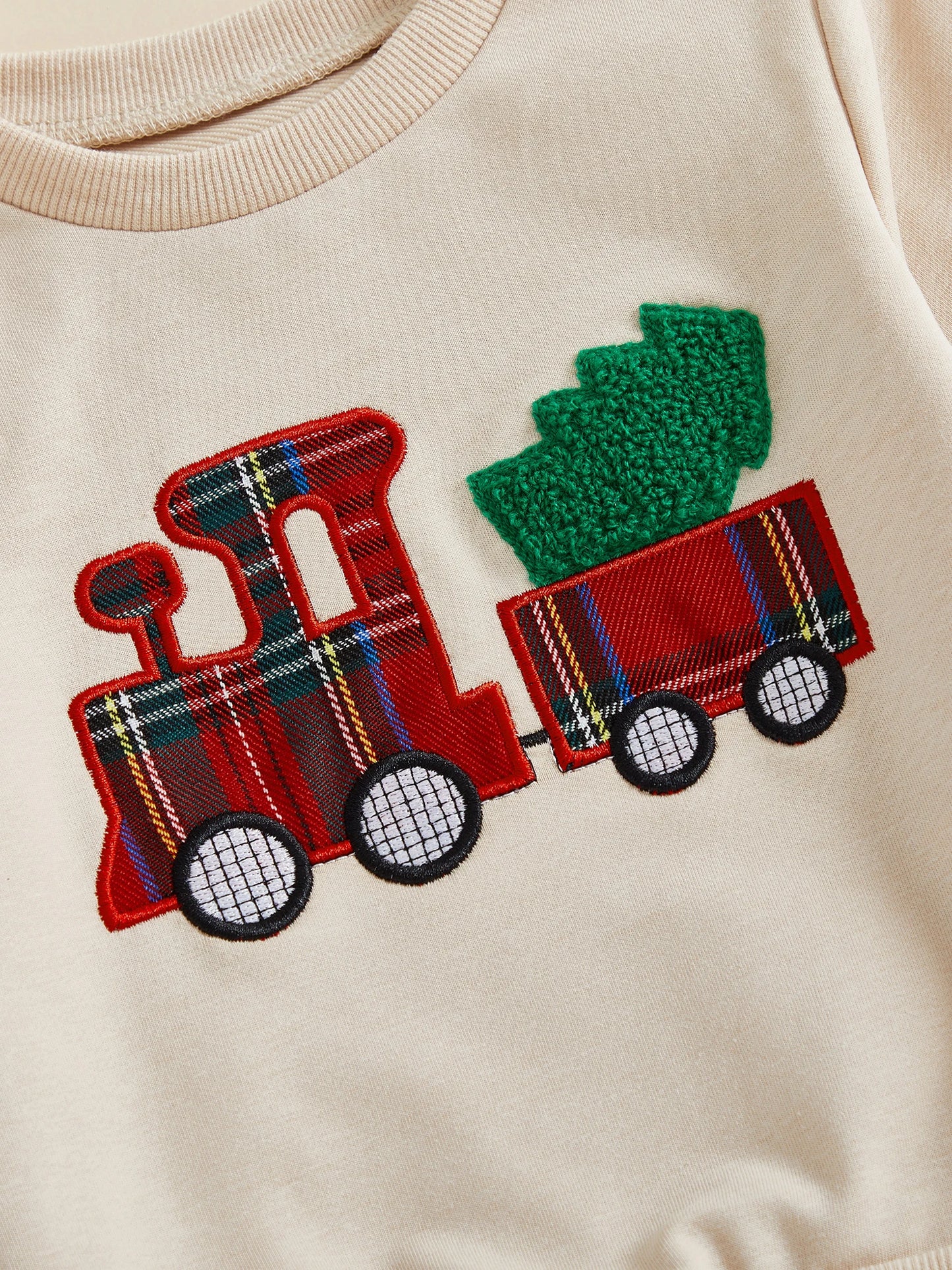 Baby Toddler Boys 2Pcs Christmas Outfits Long Sleeve Train Tree Embroidery Top + Plaid Pants Set Winter Clothes