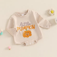 Load image into Gallery viewer, Baby Girls Boys Bodysuit Little Pumpkin Letter Embroidery Long Sleeve Bubble Jumpsuit Halloween Thanksgiving
