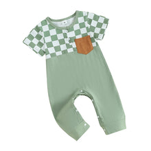 Load image into Gallery viewer, Baby Boys Romper Short Sleeve Crew Neck Checkerboard Print Pocket Casual Jumpsuit
