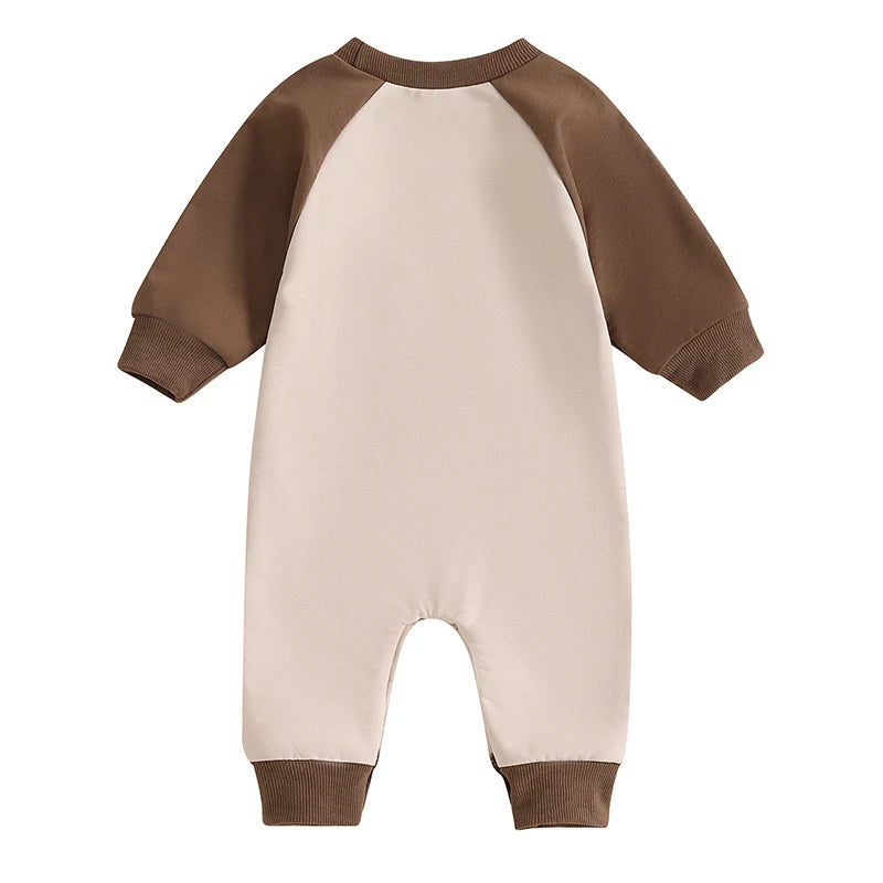 Baby Boy My First Thanksgiving Romper Casual Turkey Letter Embroidery Long Sleeve Jumpsuit