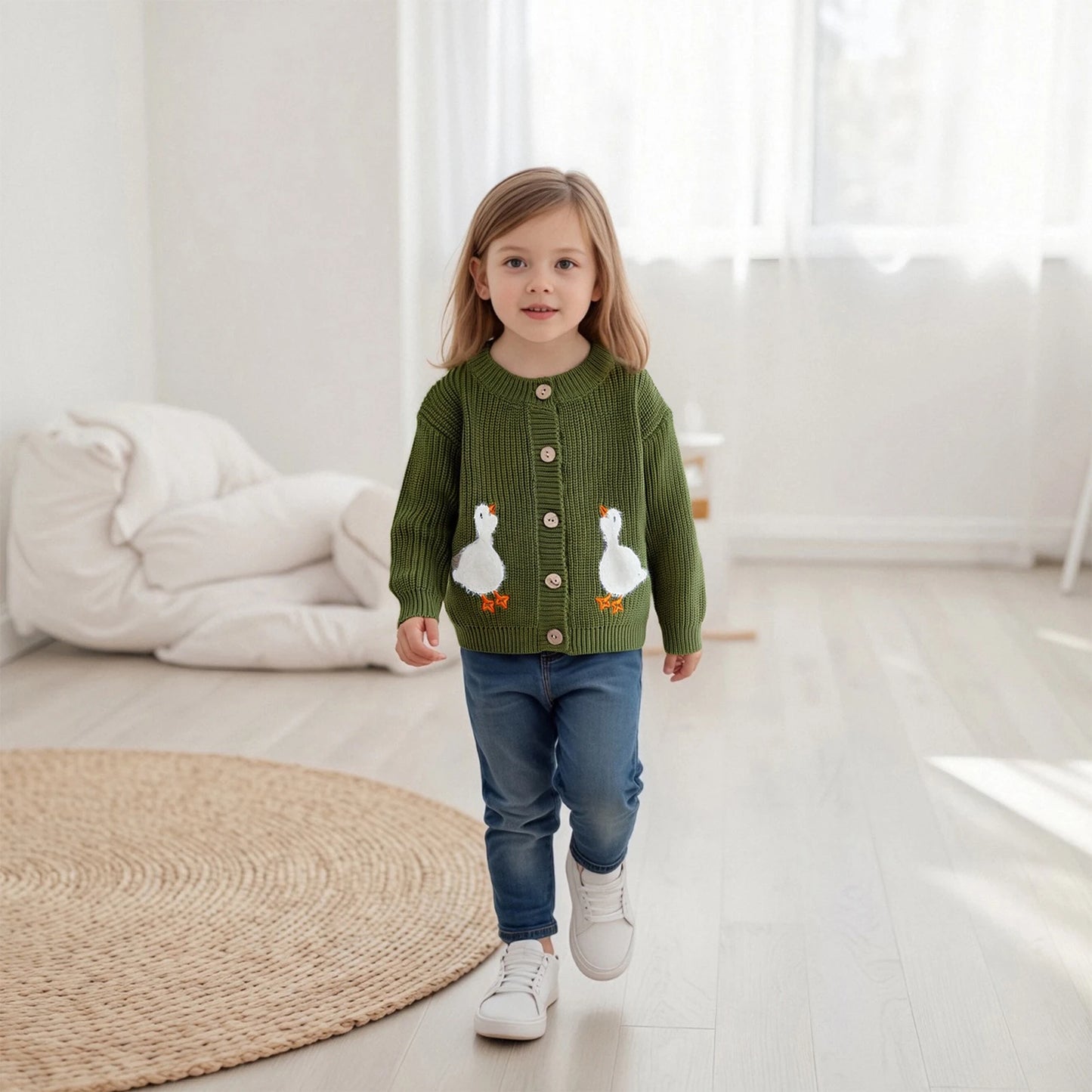Baby Toddler Boys Girls Fall Knit Cardigan Long Sleeve Button Down Goose Embroidery Warm Winter Sweater Clothes