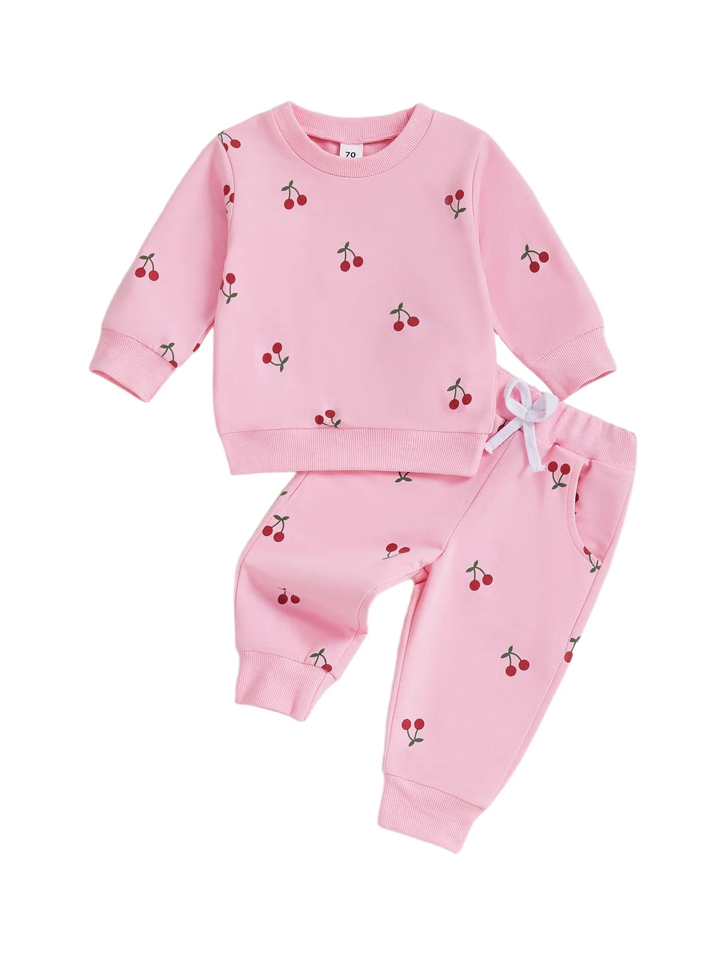 Baby Toddler Girl 2Pcs Winter Fall Outfit Cherry Print Long Sleeve Top Elastic Waist Joggers 2 Piece Jogger Set
