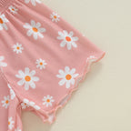 Baby Toddler Girls 3Pcs Outfit Sleeveless Daisy Flower Print Baby Doll Tank Top Shorts Headband Set