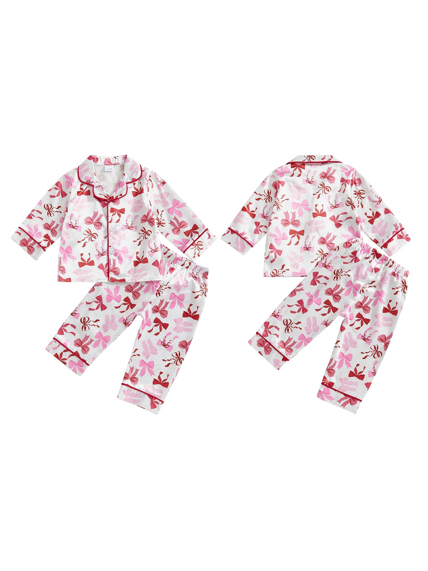 Baby Toddler Girl 2Pcs Pajamas Set Bow Pattern Button Down V Neck Long Sleeve Top and Pants Lounge Wear 2 Pcs PJs Set for Fall Winter
