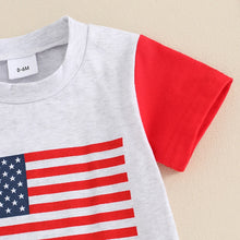 Load image into Gallery viewer, Baby Toddler Boys 2Pcs 4th of July Clothes Set Short Sleeve USA American Flag Print Top with Elastic Waist Shorts Outfit
