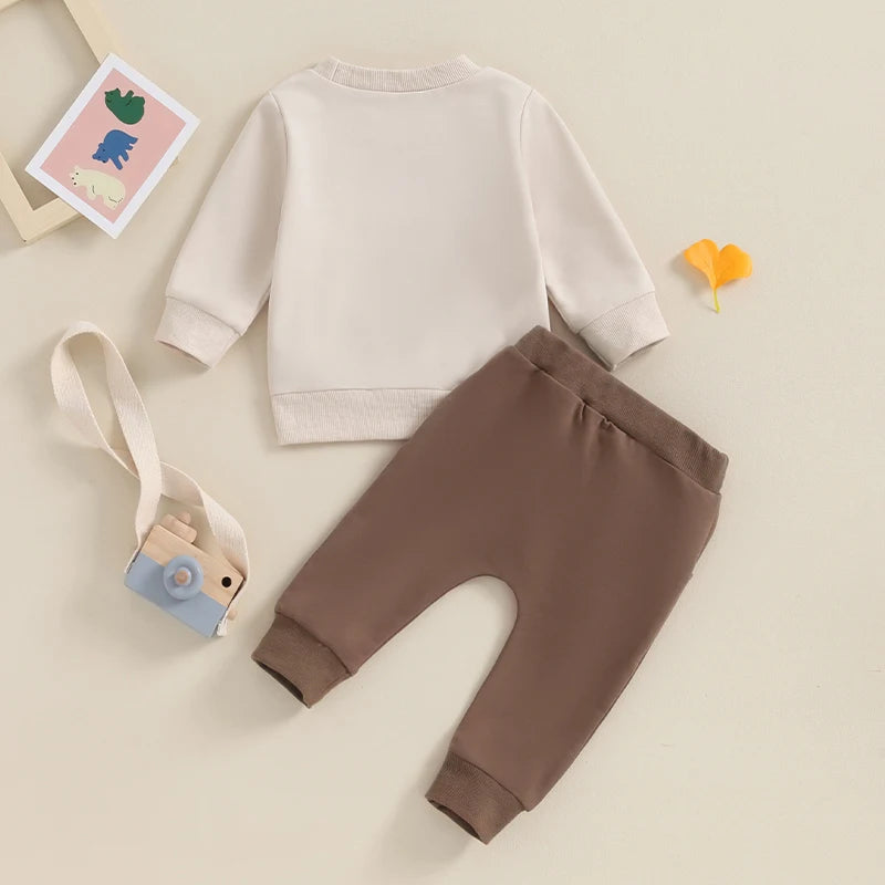 Baby Toddler Boys Girls 2Pcs Outfits Bear Letter Hug Me Print Crew Neck Long Sleeve Top and Long Pants Set