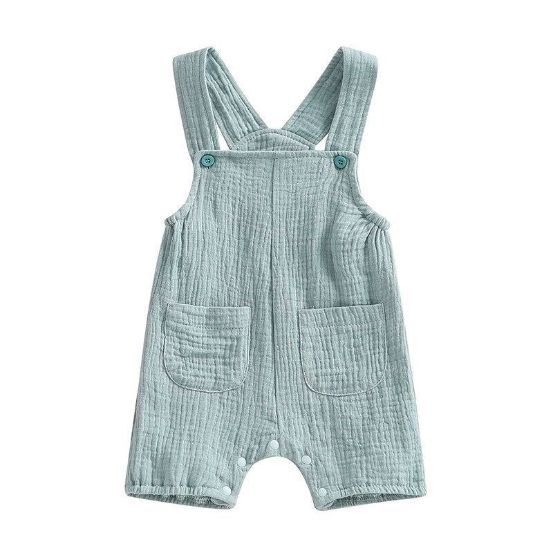 Infant Baby Boy Girl Summer Suspenders Jumpsuit Solid Romper with Pockets