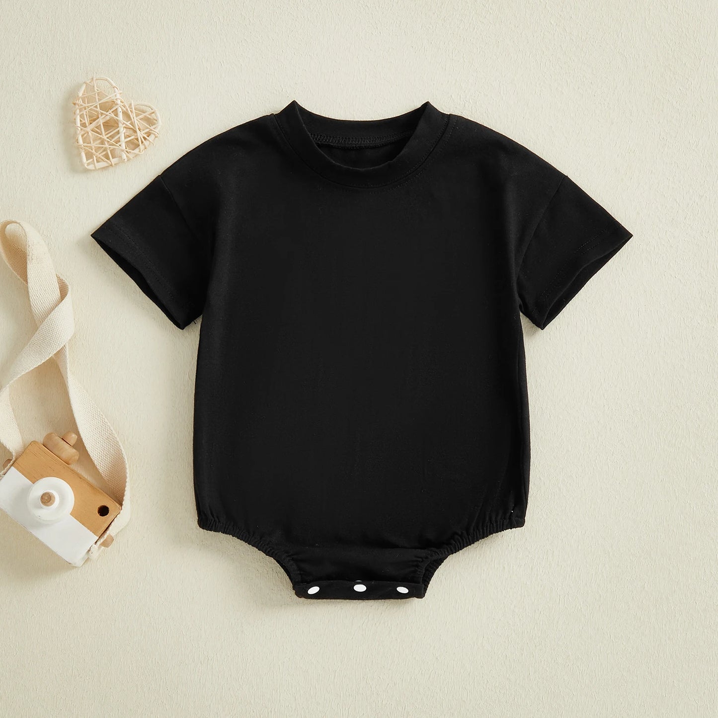 Baby Boys Girls Summer Spring Romper Solid Color Short Sleeve Round Neck Newborn Bodysuit