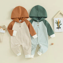 Load image into Gallery viewer, Baby Boys Girls Rompers Clothes Long Sleeve Striped Hooded Jumpsuits
