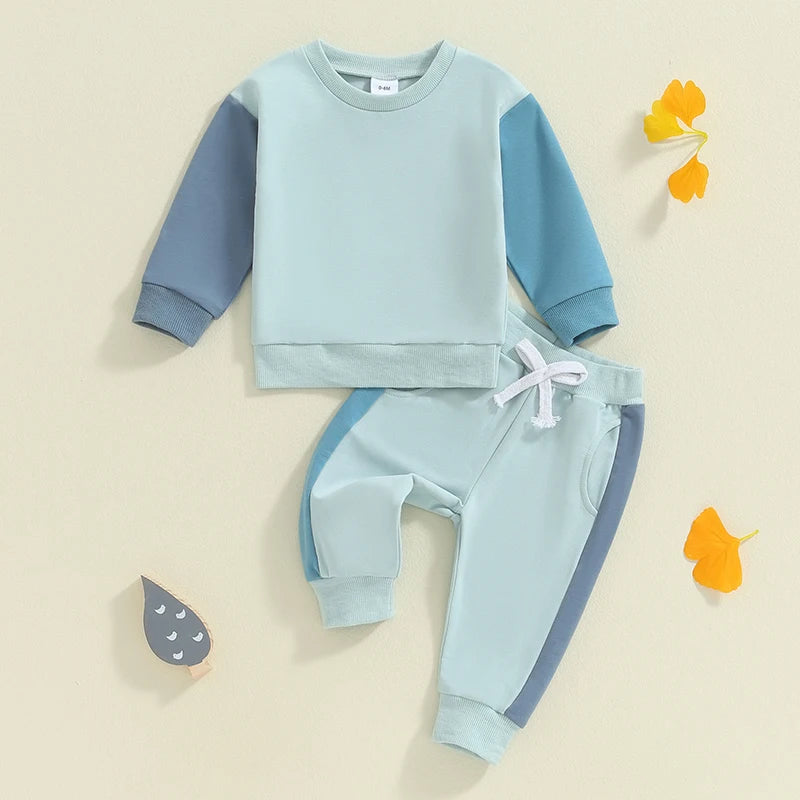 Baby Toddler Boys 2Pcs Fall Outfit Contrast Color Long Sleeve Top and Long Pants Set