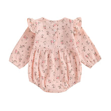 Load image into Gallery viewer, Baby Girls Autumn Romper Poof Sleeve O Neck Floral Flowers Print Frilly Romper
