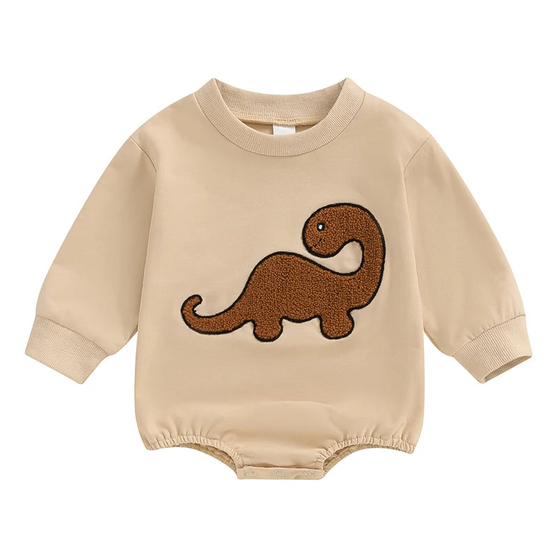 Baby Boy Girl Bubble Romper Casual Dinosaur Embroidery Long Sleeve Jumpsuit Bodysuit