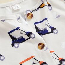 Load image into Gallery viewer, Baby Girls Boys Romper Golf Cart Print Sleeveless Button Up Crew Neck Jumpsuit
