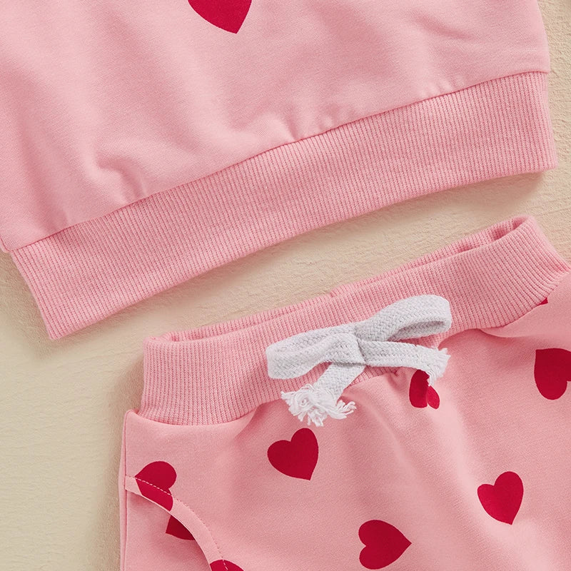 Baby Toddler Girls 3Pcs Little Valentine Valentine's Day Outfit Letter Print Flying Sleeve Top with Heart Pattern Jogger Pants and Headband Set Valentines