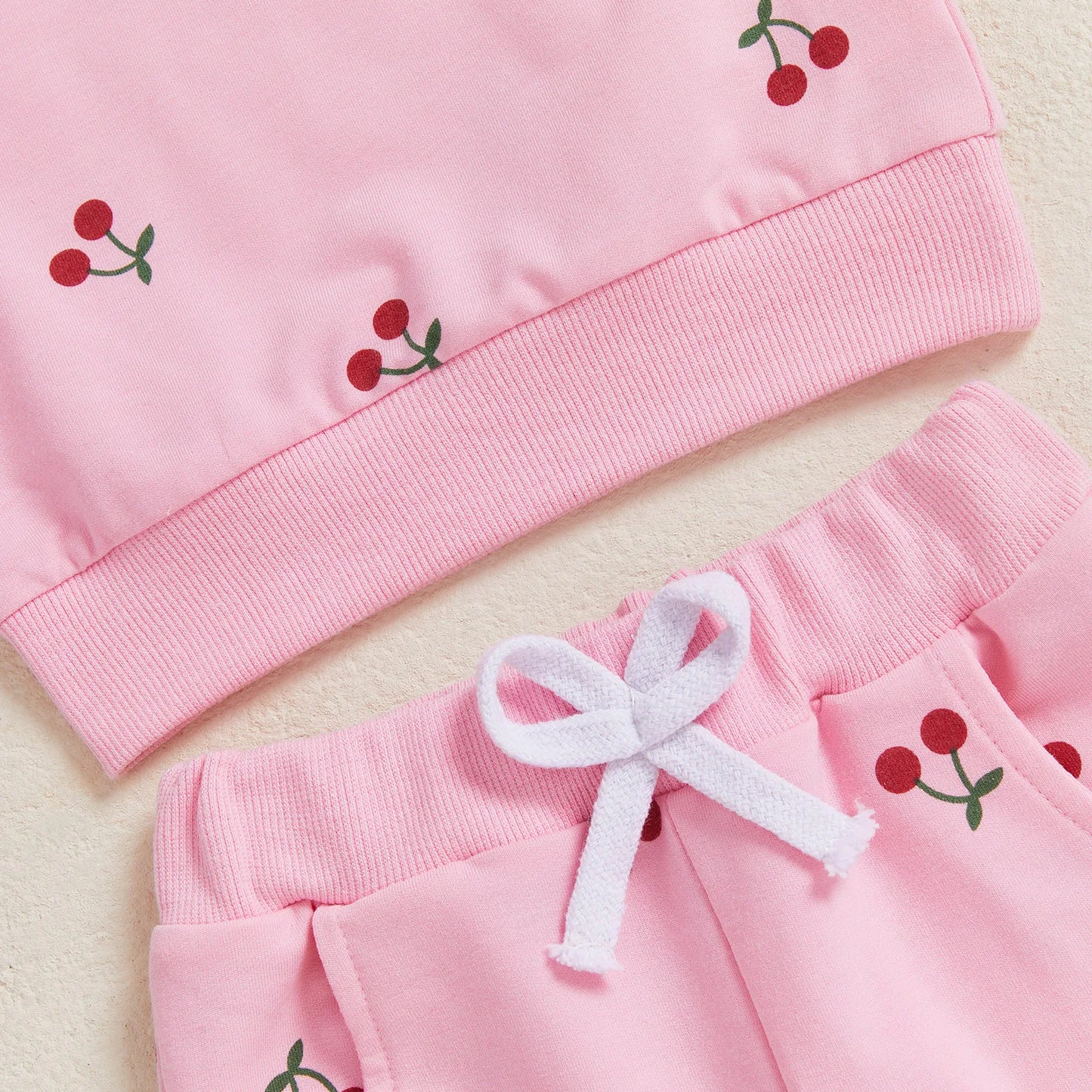 Baby Toddler Girl 2Pcs Winter Fall Outfit Cherry Print Long Sleeve Top Elastic Waist Joggers 2 Piece Jogger Set