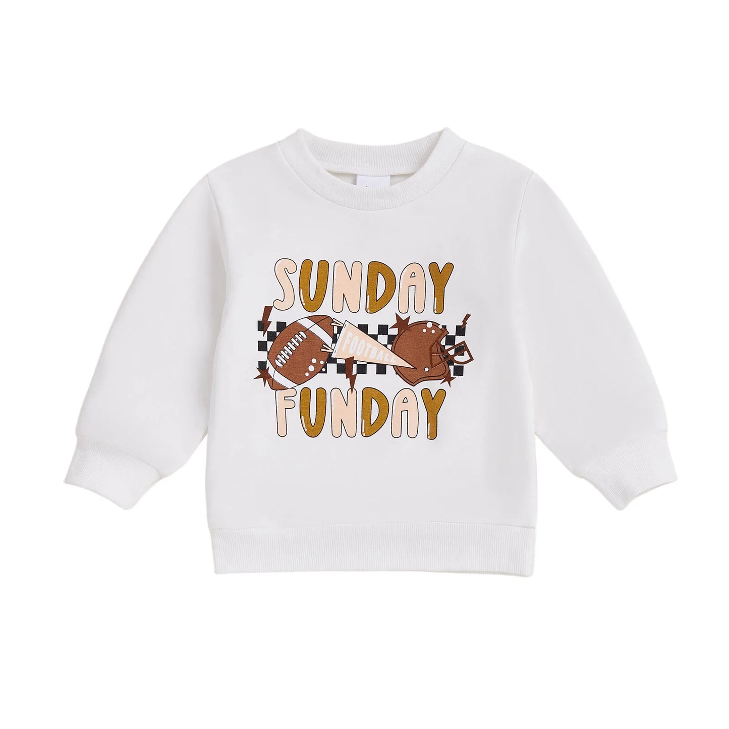 Baby Toddler Boys Girls Long Sleeve Crew Neck Letters Football Sunday Funday Game Day Pullover Top