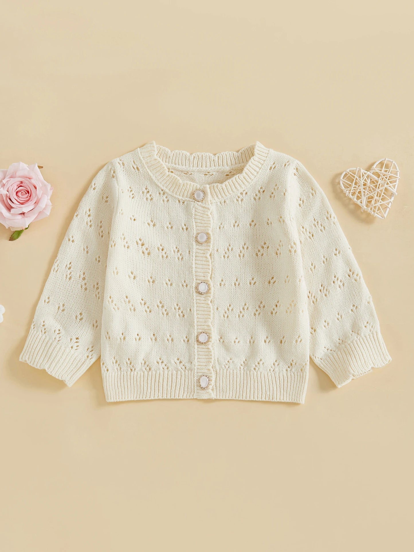 Baby Toddler Girl Knit Cardigan Solid Color Long Sleeve Crew Neck Button Down Lightweight Sweater