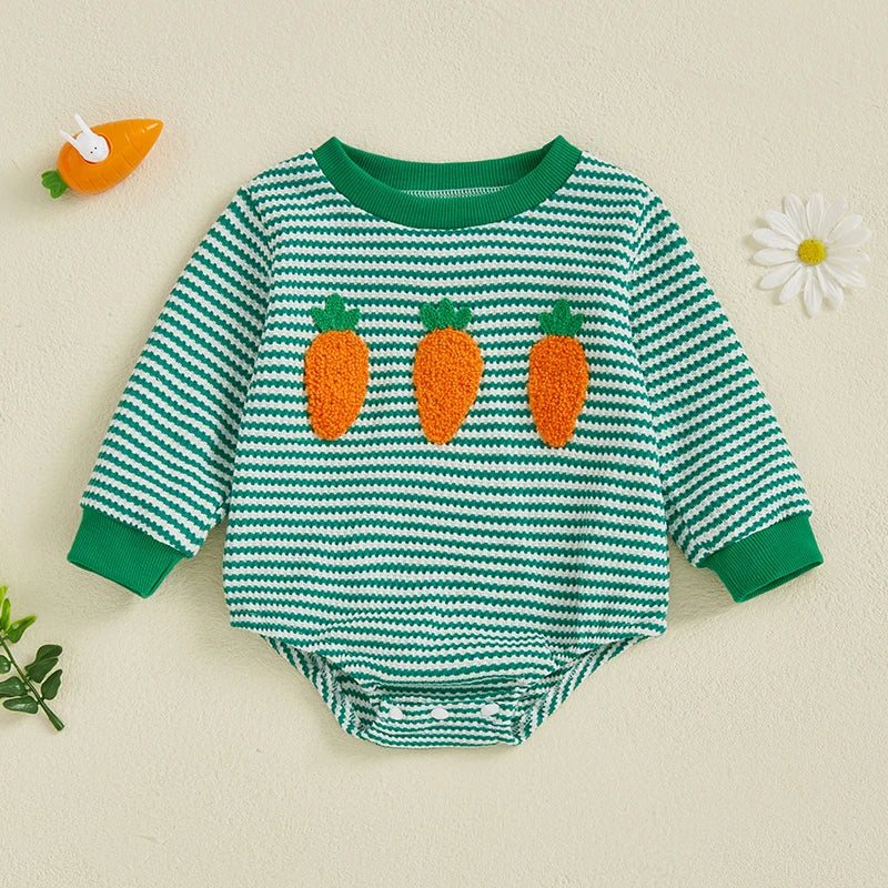 Baby Girls Boys Bubble Romper Easter Clothes Bunny / Carrot Embroidery Long Sleeve Spring Jumpsuit Bodysuit