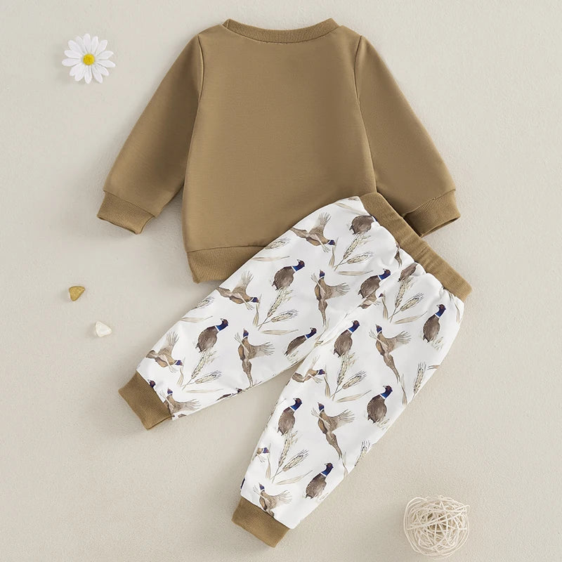 Baby Toddler Boys Girls 2Pcs Outfit Wild Goose Print Pullover Top Elastic Waist Pants with Pockets Clothes Jogger Set