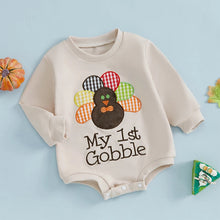 Load image into Gallery viewer, Baby Boys Girls My 1st Gobble First Thanksgiving Bubble Romper Turkey Letter Embroidery Long Sleeve Jumpsuit
